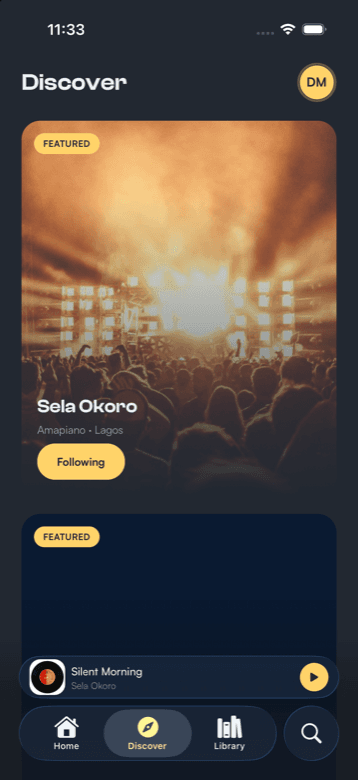 Kindred Discover screen on iPhone