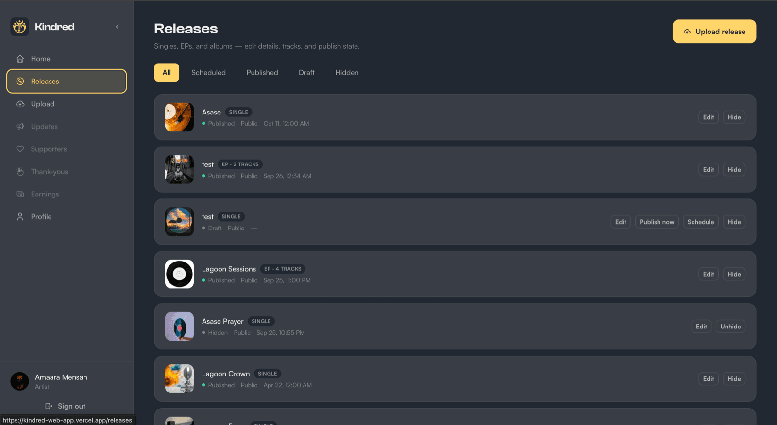Kindred Artist Studio releases on web