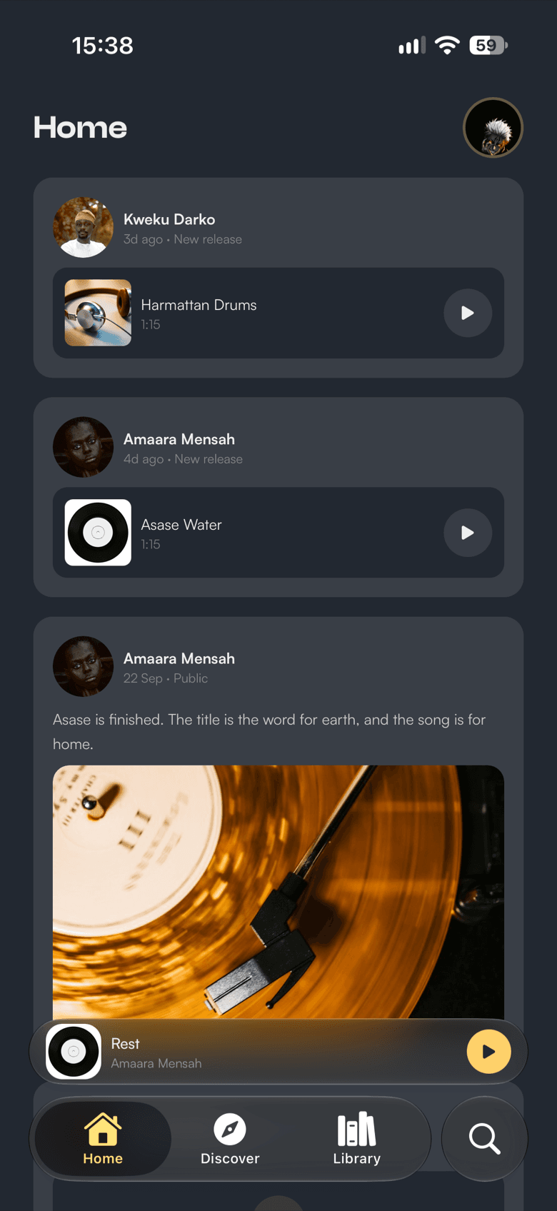 Kindred home feed on iPhone