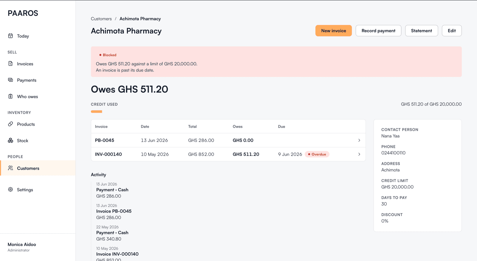 Paaros customer account on web