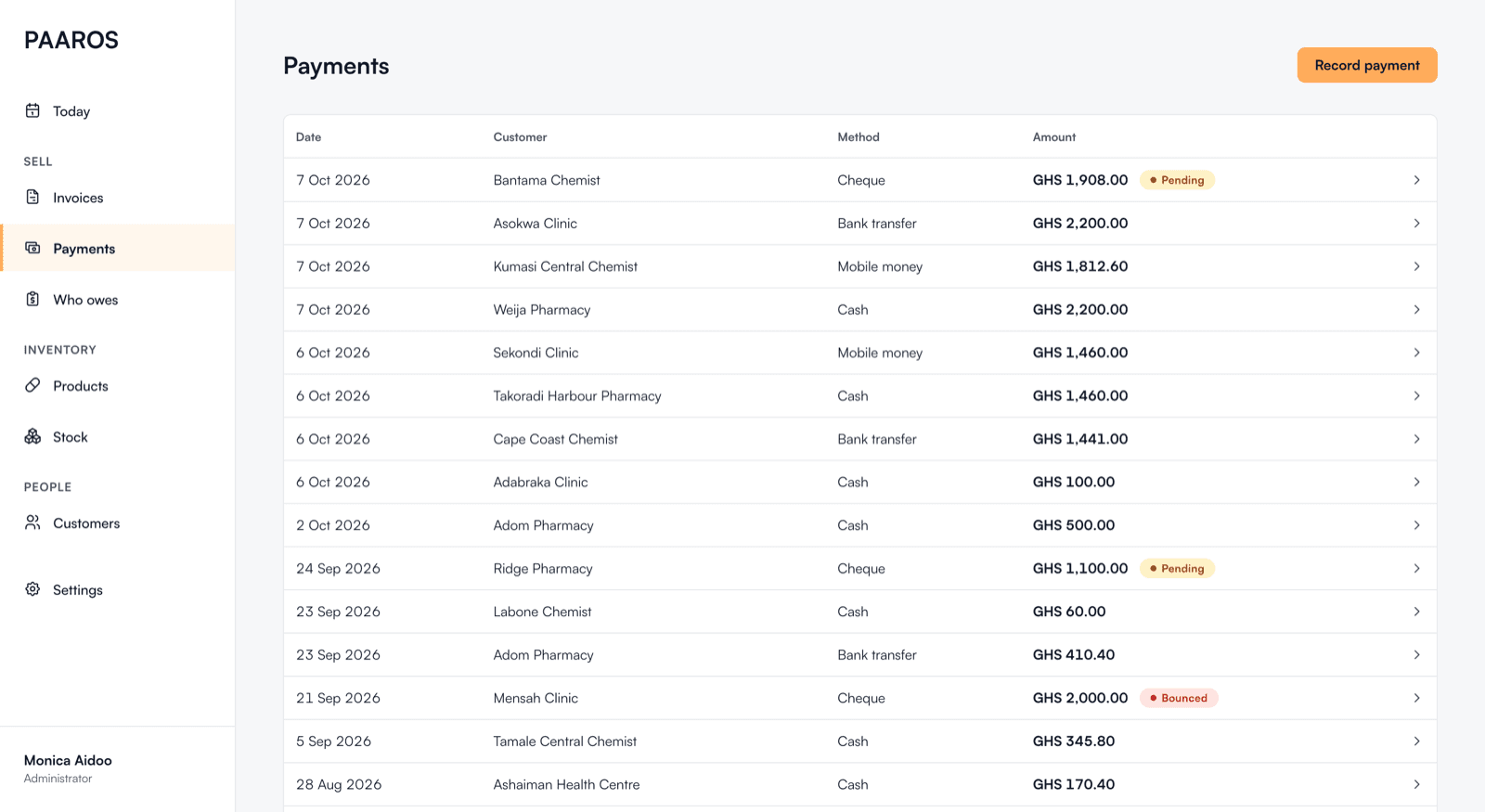 Paaros payments on web
