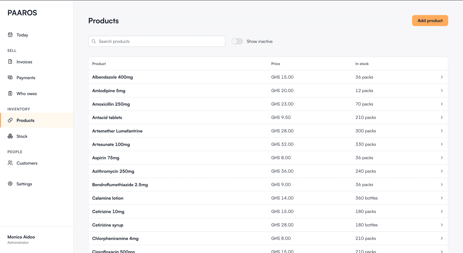 Paaros products on web