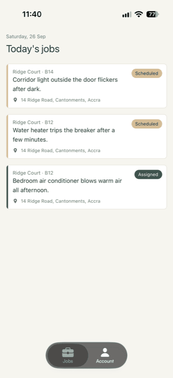 Ridgeway field jobs list on iPhone