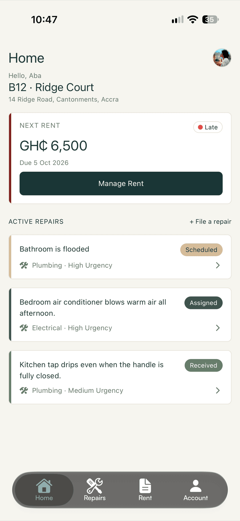 Ridgeway tenant home on iPhone